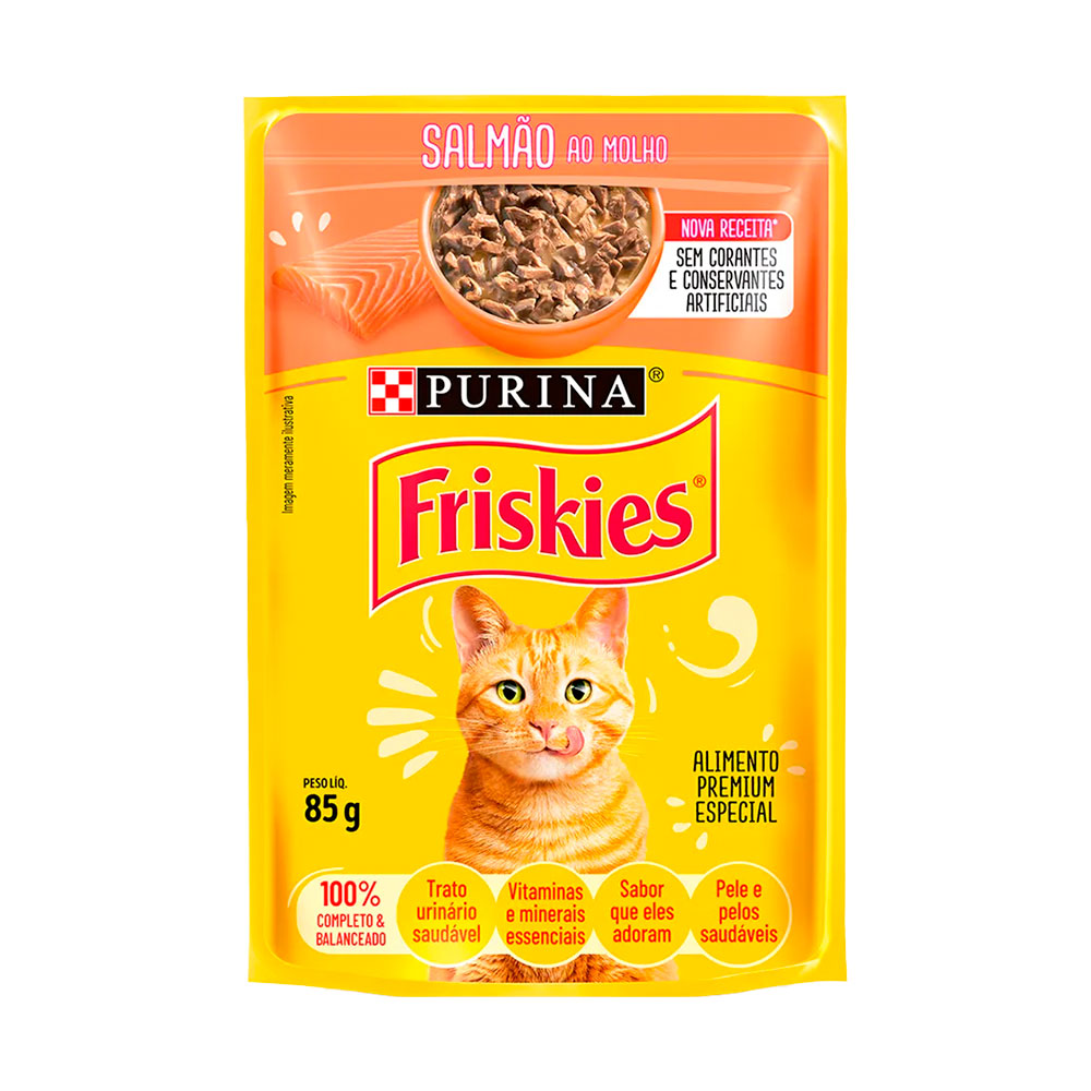 Ração Úmida Friskies Sachê Para Gatos Adultos Salmão ao Molho 85g
