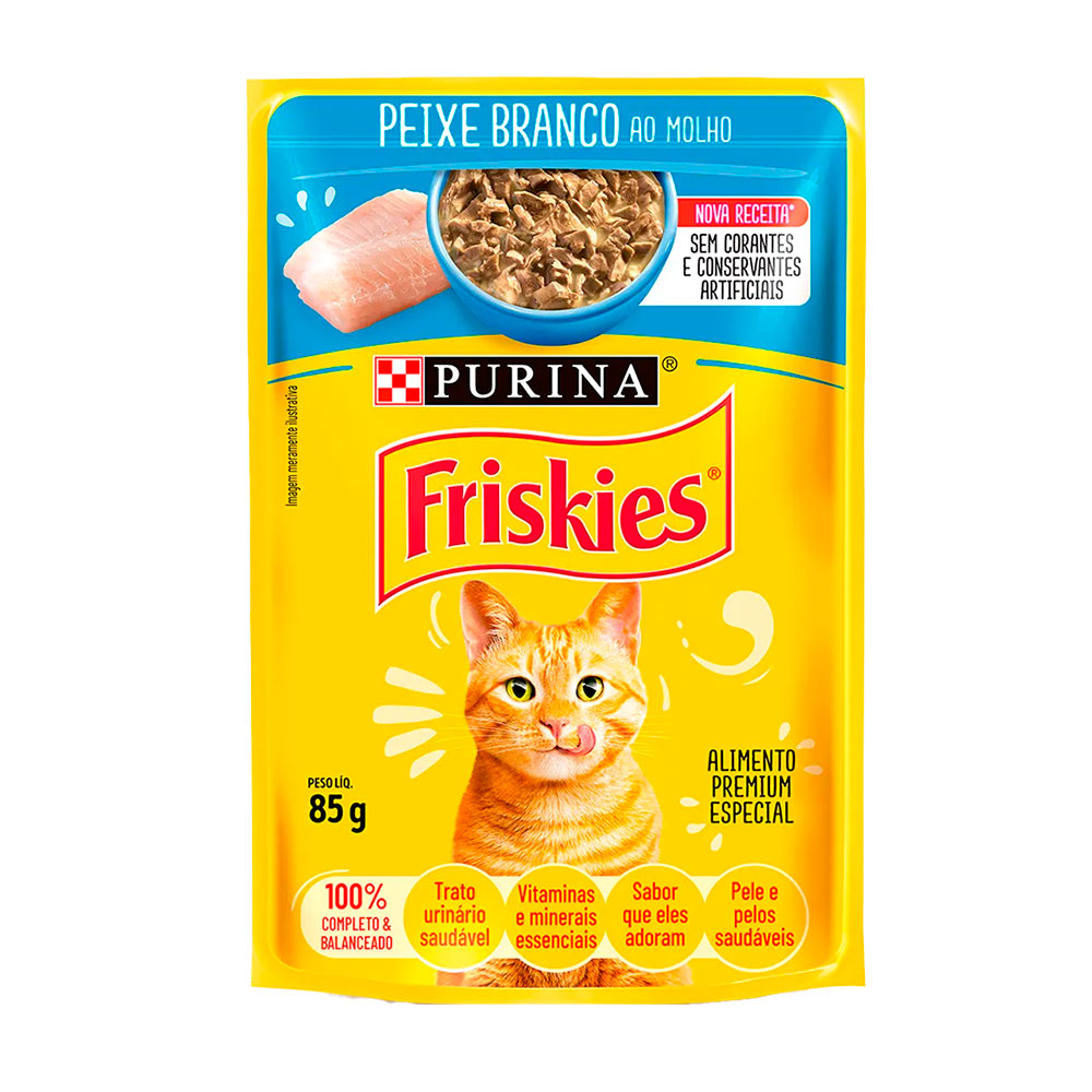 Ração Úmida Friskies Sachê Para Gatos Adultos Peixe Branco ao Molho 85g