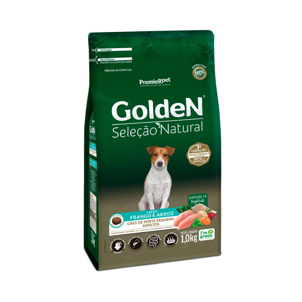 Ração Golden Seleção Natural Mini Bits Cães Adultos Porte Pequeno Frango e Arroz 1kg