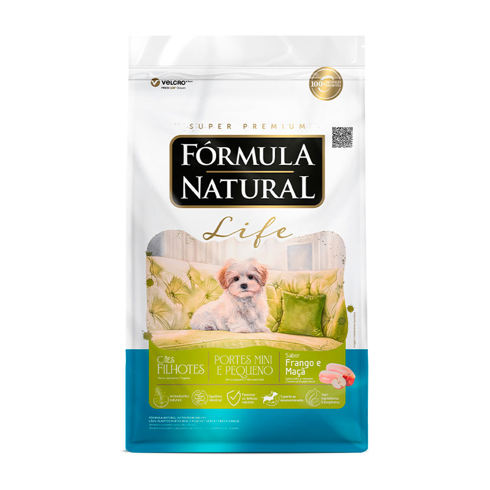 Ração Fórmula Natural Life Cães Filhotes Porte Mini e Pequeno Frango e Maçã 1kg