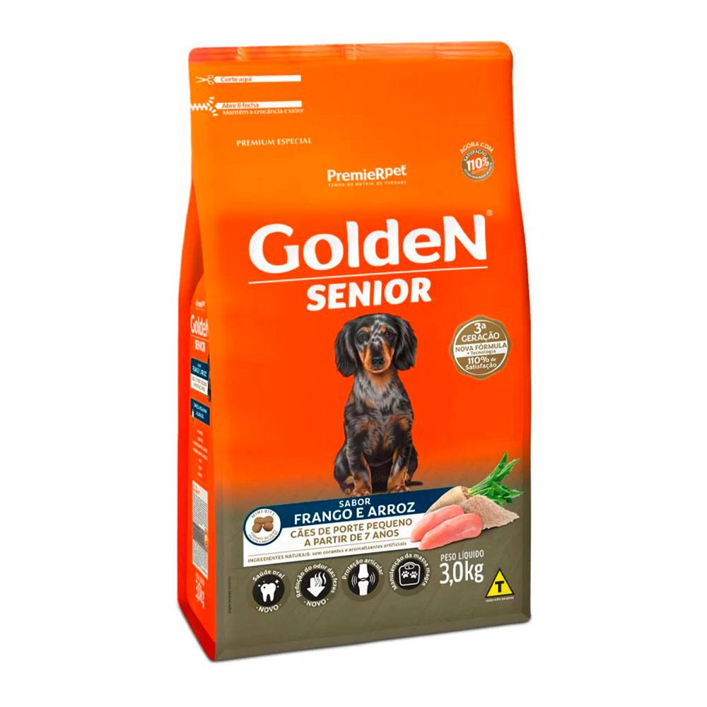 Ração Golden Fórmula Mini Bits Cães Sênior Porte Pequeno Frango e Arroz 3kg