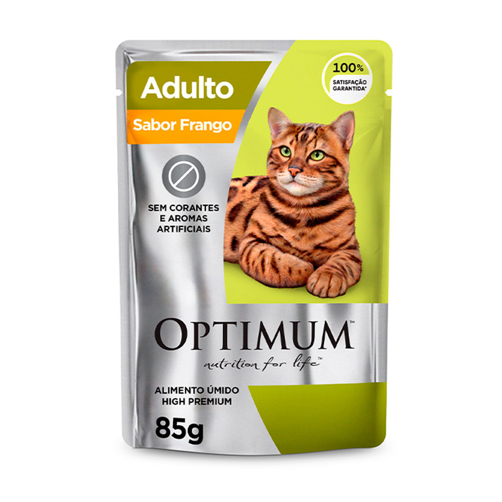 Ração Úmida Optimum Sachê Para Gatos Adultos Sabor Frango 85g