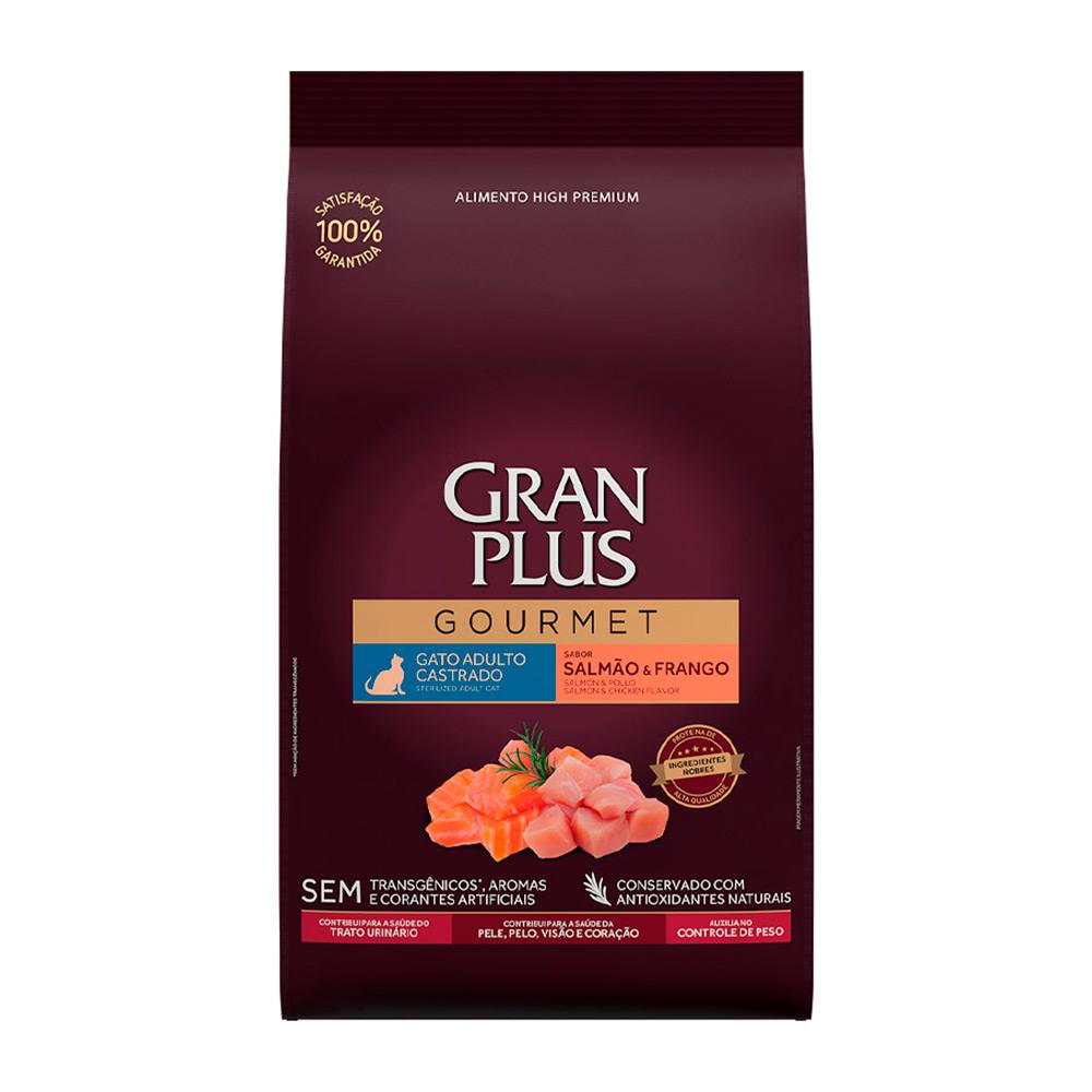 Ração GranPlus Gourmet Para Gatos Castrados Sabor Salmão e Frango - 10,1kg