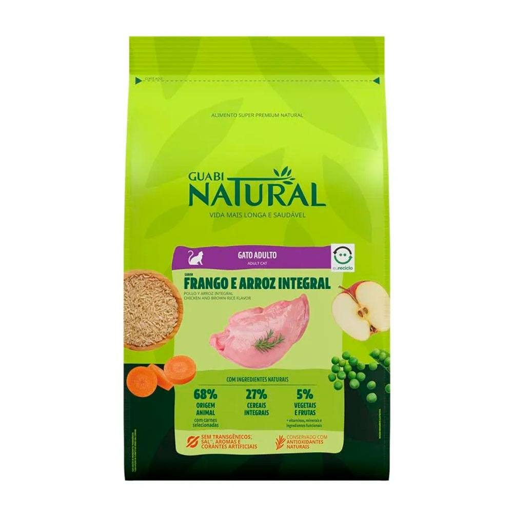 Ração Guabi Natural Gatos Adultos Sabor Frango e Arroz Integral 7,5kg