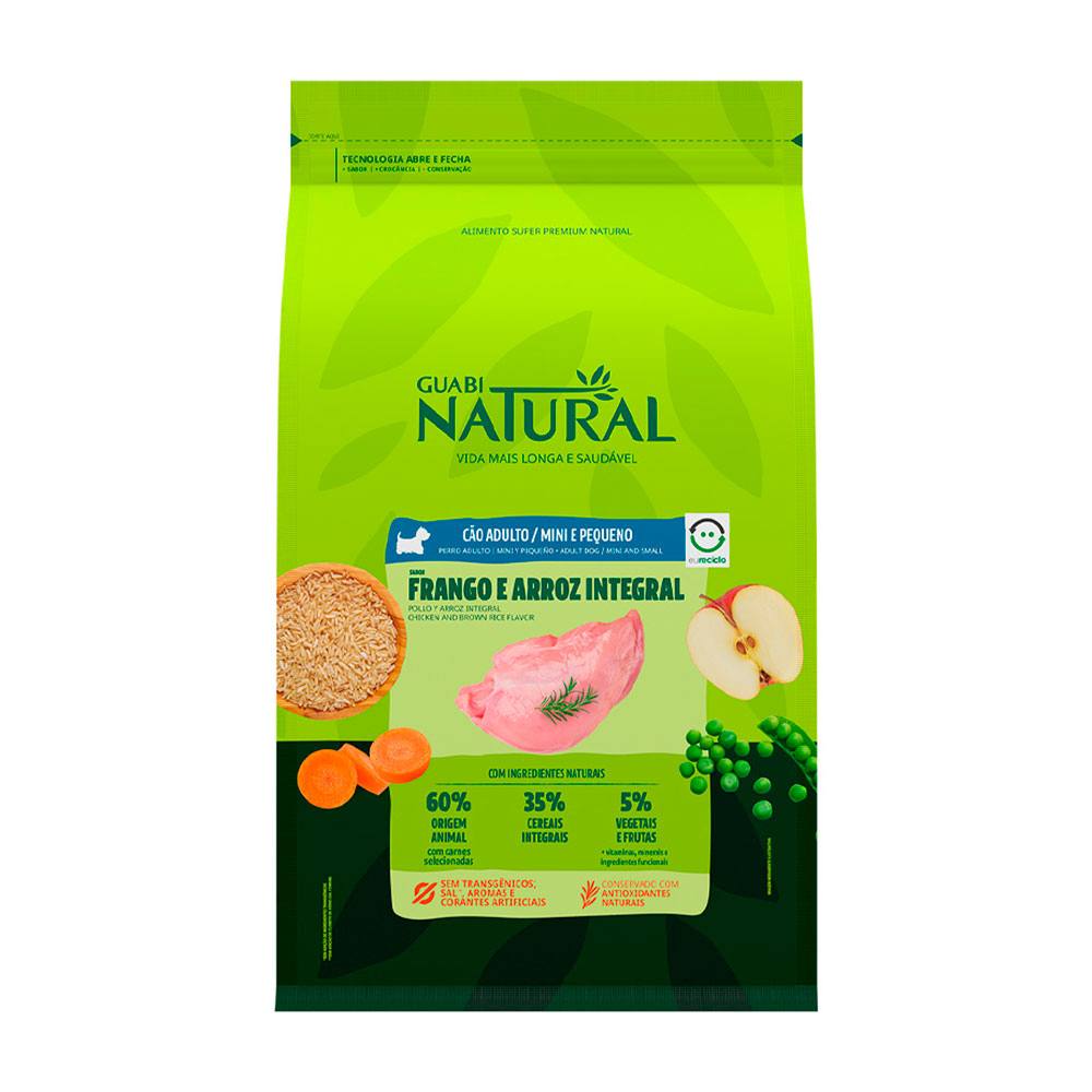 Ração Guabi Natural Para Cães Adultos Porte Mini e Pequeno Sabor Frango e Arroz Integral 20kg