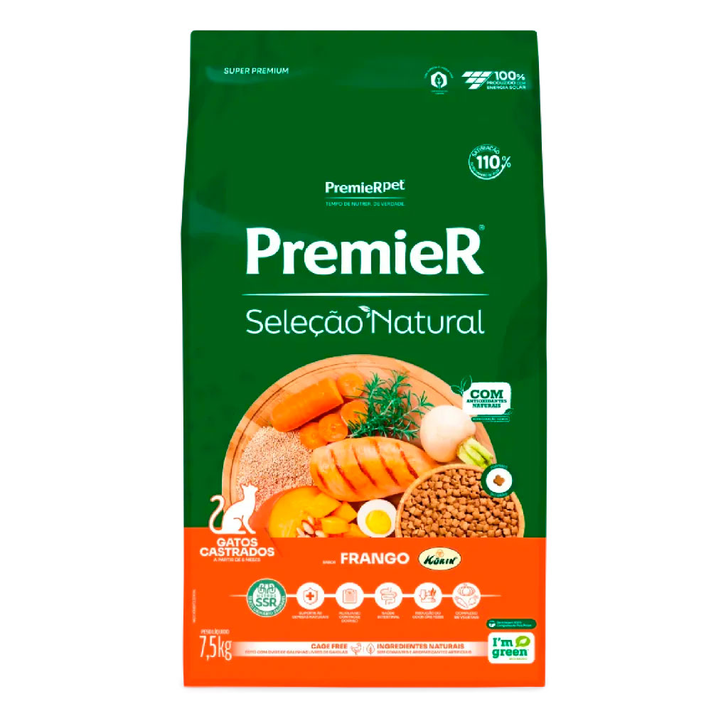 Ração Premier Seleção Natural Gatos Castrados Frango 7,5kg