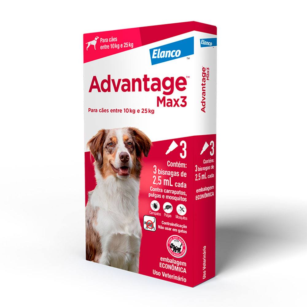 Antipulgas e Carrapatos Advantage Max3 Para Cães de 10 a 25kg Elanco 3 Pipetas
