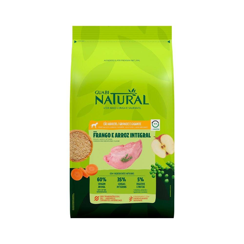 Ração Guabi Natural Cães Adultos Porte Grande e Gigante Frango e Arroz Integral 12kg