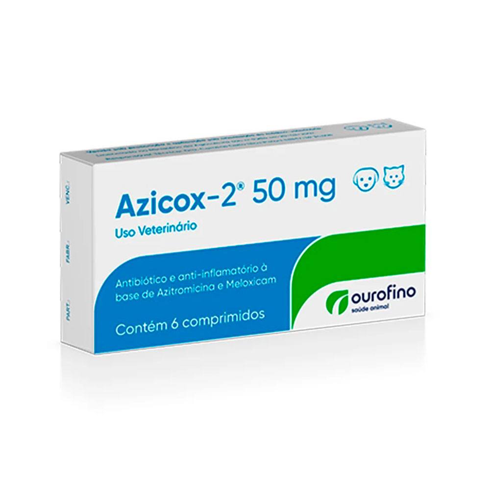 Azicox-2 50mg Antibiótico Para Cães e Gatos Ourofino 6 comprimidos