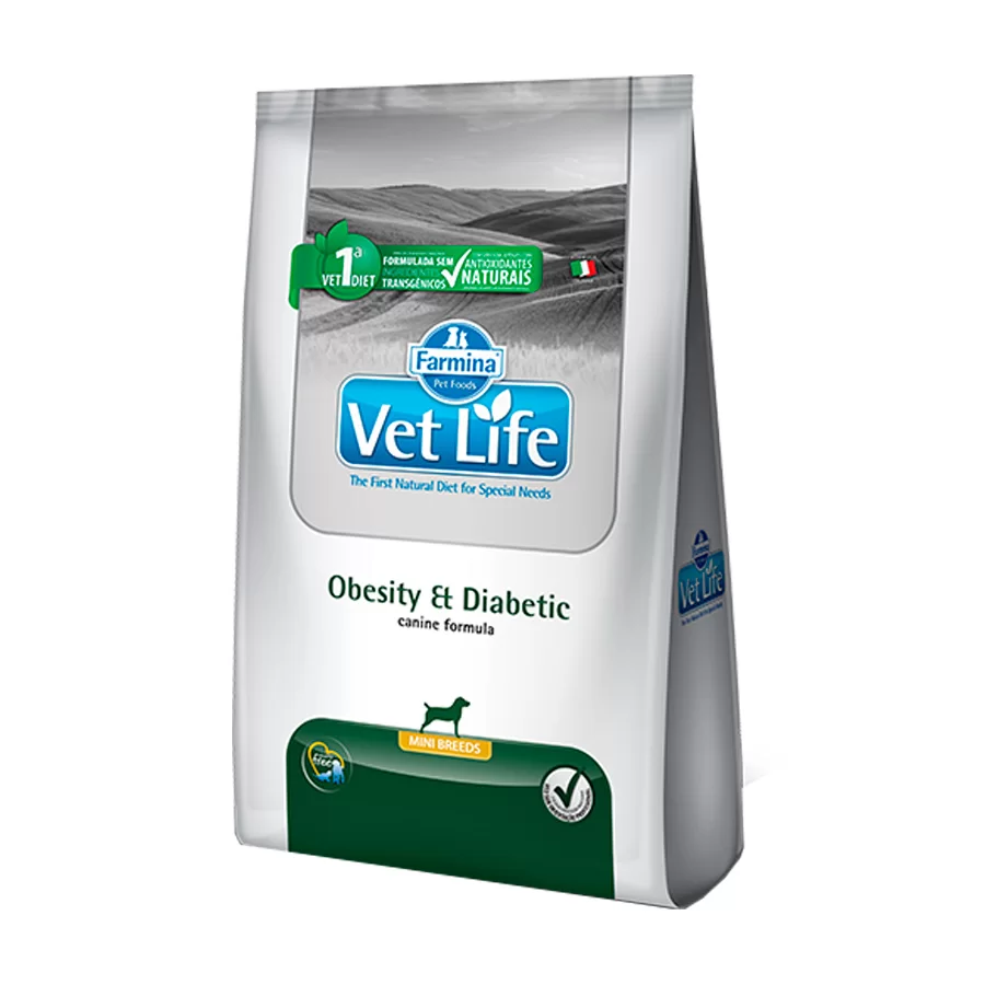 Ração Farmina Vet Life Obesity e Diabetic Mini Cães Adultos Raças Pequenas 2kg