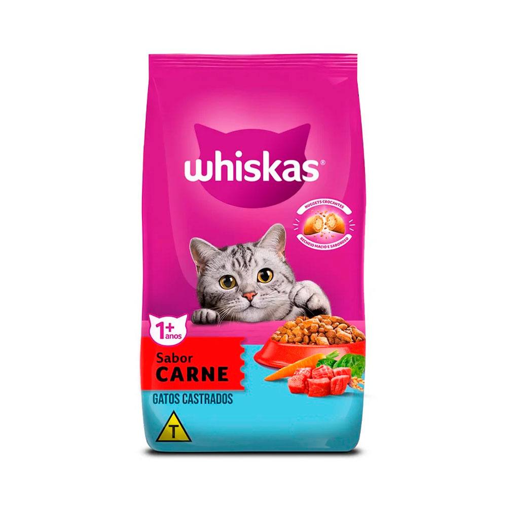 Ração Whiskas Para Gatos Adultos Castrados Sabor Carne 1kg