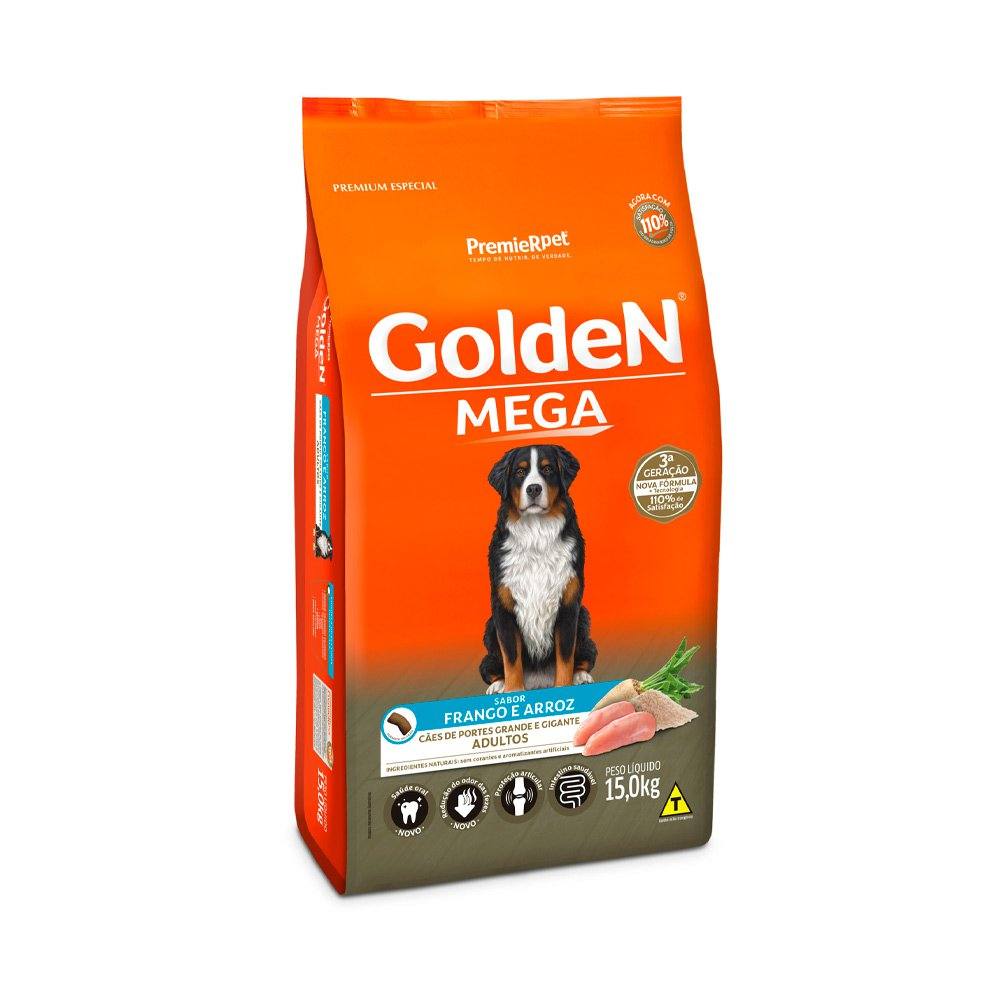 Ração Golden Mega Cães Adultos Porte Grande Frango e Arroz 15kg
