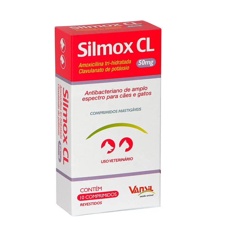 Antibacteriano Silmox CL Para Cães E Gatos 50mg Vansil com 10 Comprimidos