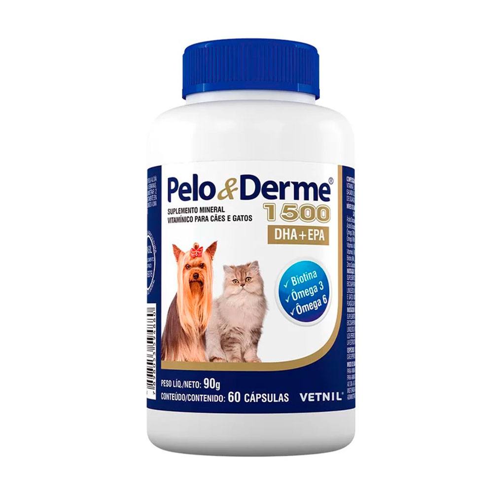 Suplemento Pelo & Derme 1500mg DHA+EPA Para Cães e Gatos Vetnil 60 Cápsulas