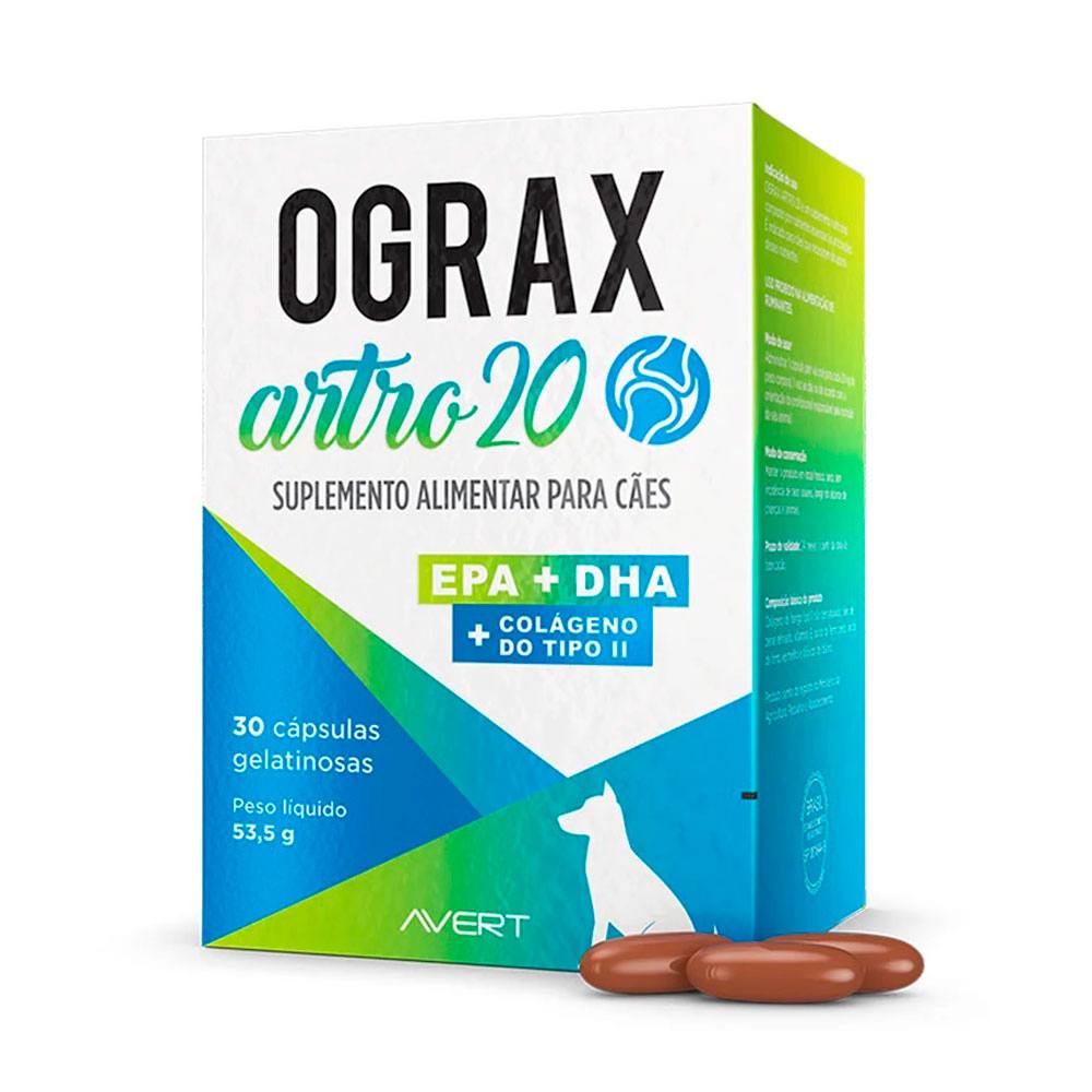 Suplemento Ograx Artro 20 Para Cães Avert 30 Cápsulas