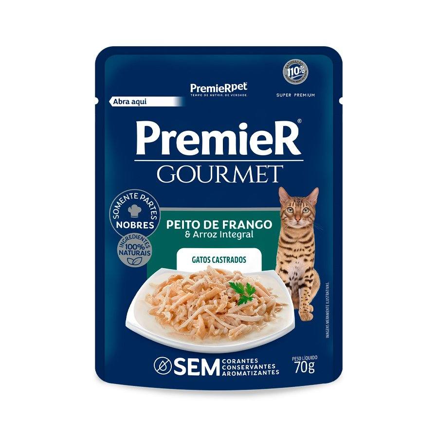 Ração Úmida Sachê Premier Gourmet Gatos Castrados Frango 70g