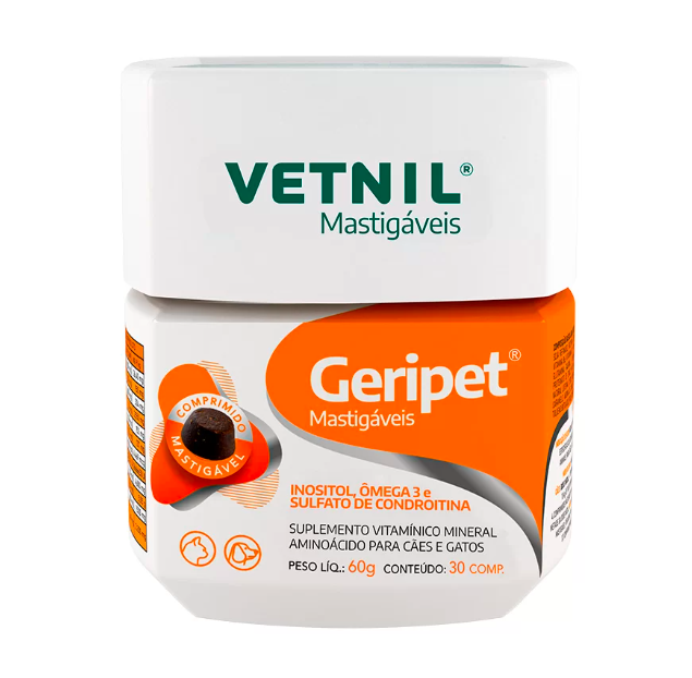 Suplemento Vitamínico Vetnil Geripet Mastigável para Cães e Gatos 30 Comprimidos