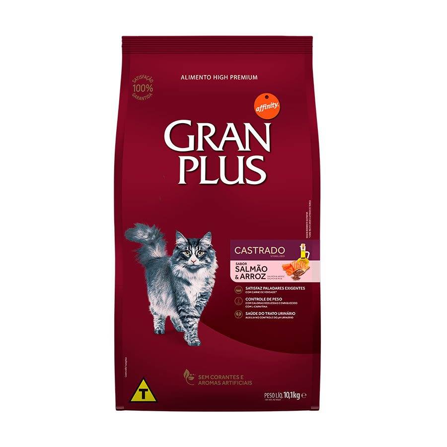 Ração GranPlus Gatos Adultos Castrados Salmão e Arroz - 10,1kg