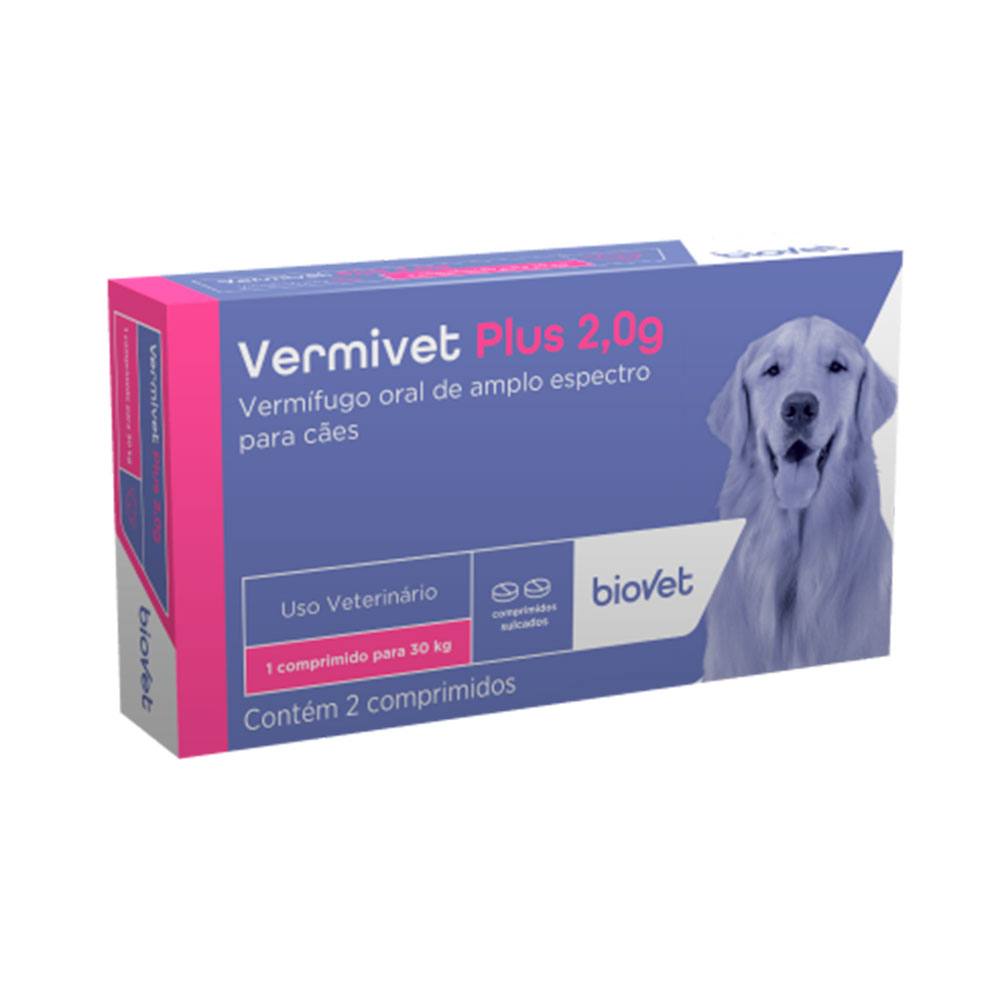 Vermífugo Vermivet Plus 2,0mg Para Cães Biovet 2 Comprimidos