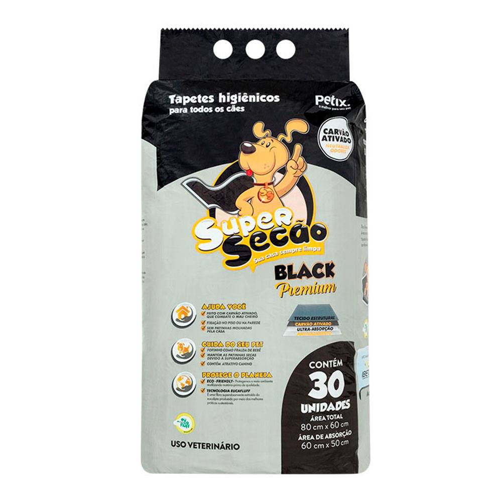 Tapete Higiênico Super Secão Black Premium 80x60cm 30 Unidades
