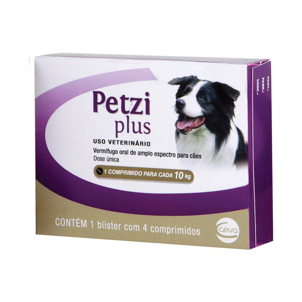 Vermífugo Petzi Plus 700mg Para Cães Ceva 4 Comprimidos