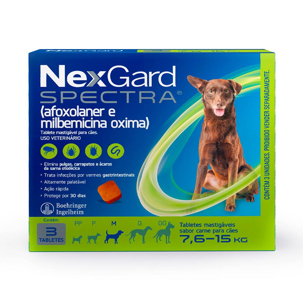 NexGard Spectra Antipulgas E Carrapatos Para Cães De 7,6 A 15kg 3 Tabletes