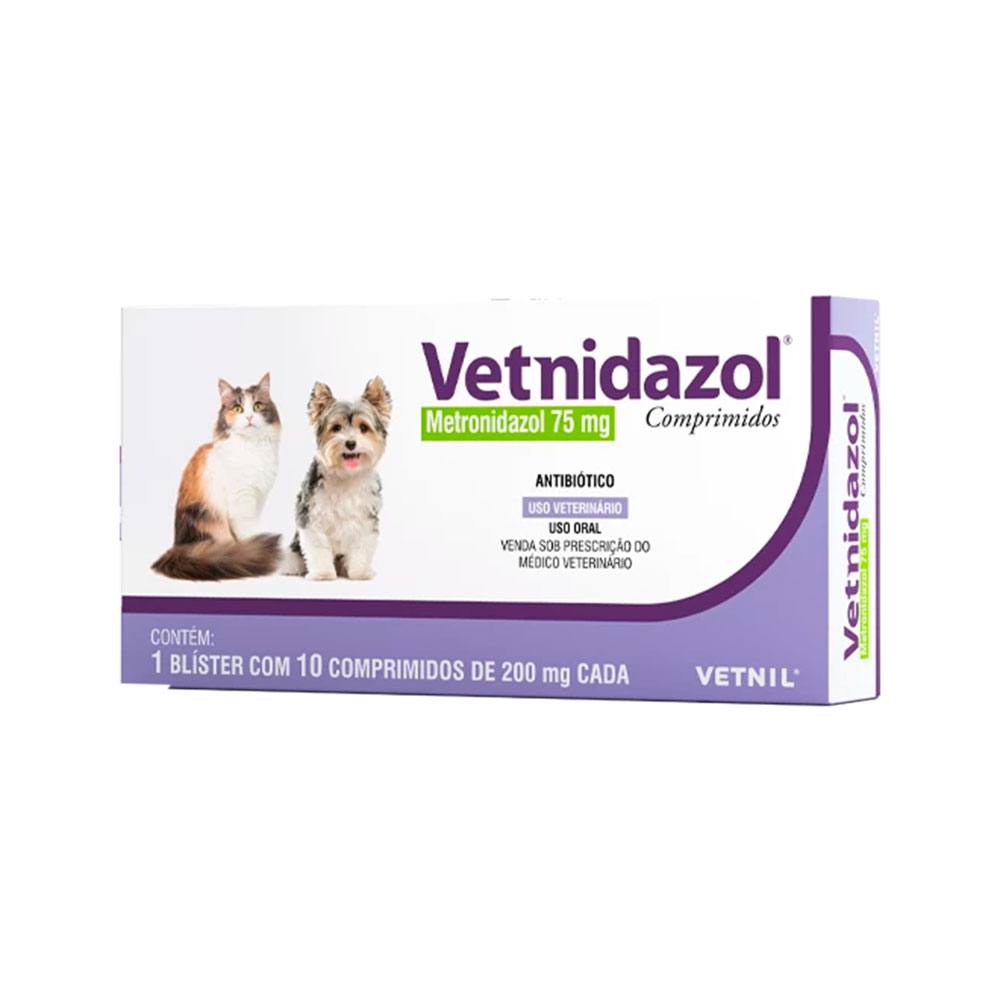 Vetnidazol 75mg Antimicrobiano Para Cães e Gatos Vetnil 10 Comprimidos