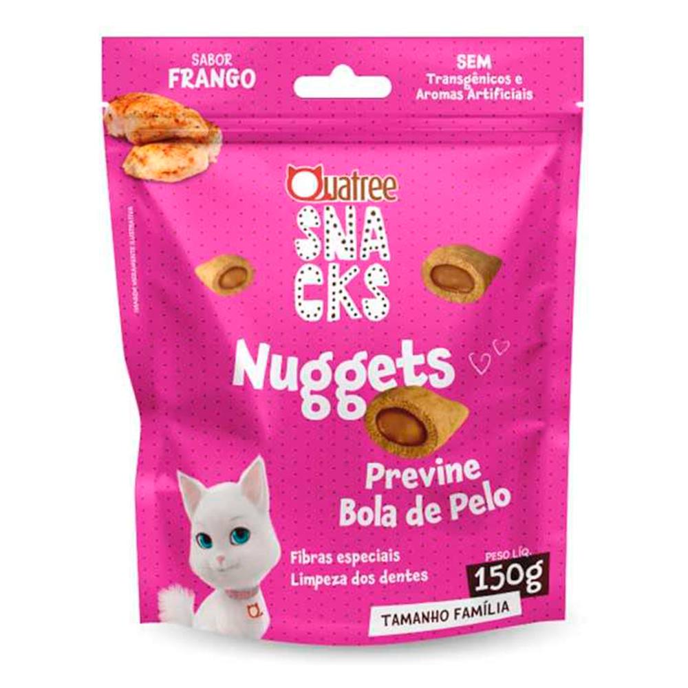 Snack Quatree Nuggets Para Gatos Previne Bola de Pelo Sabor Frango 150g