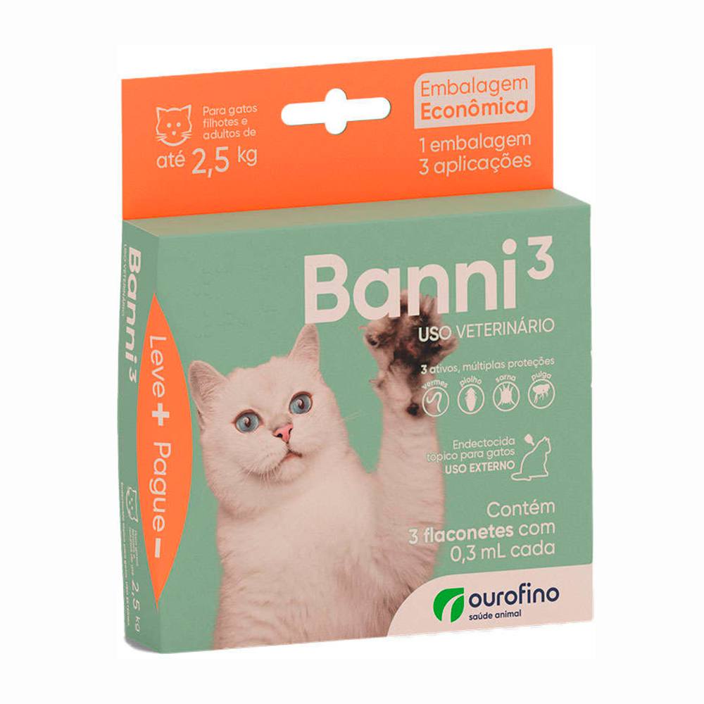 Combo Antipulgas Banni 3 para Gatos até 2,5kg Ourofino 3 Pipetas