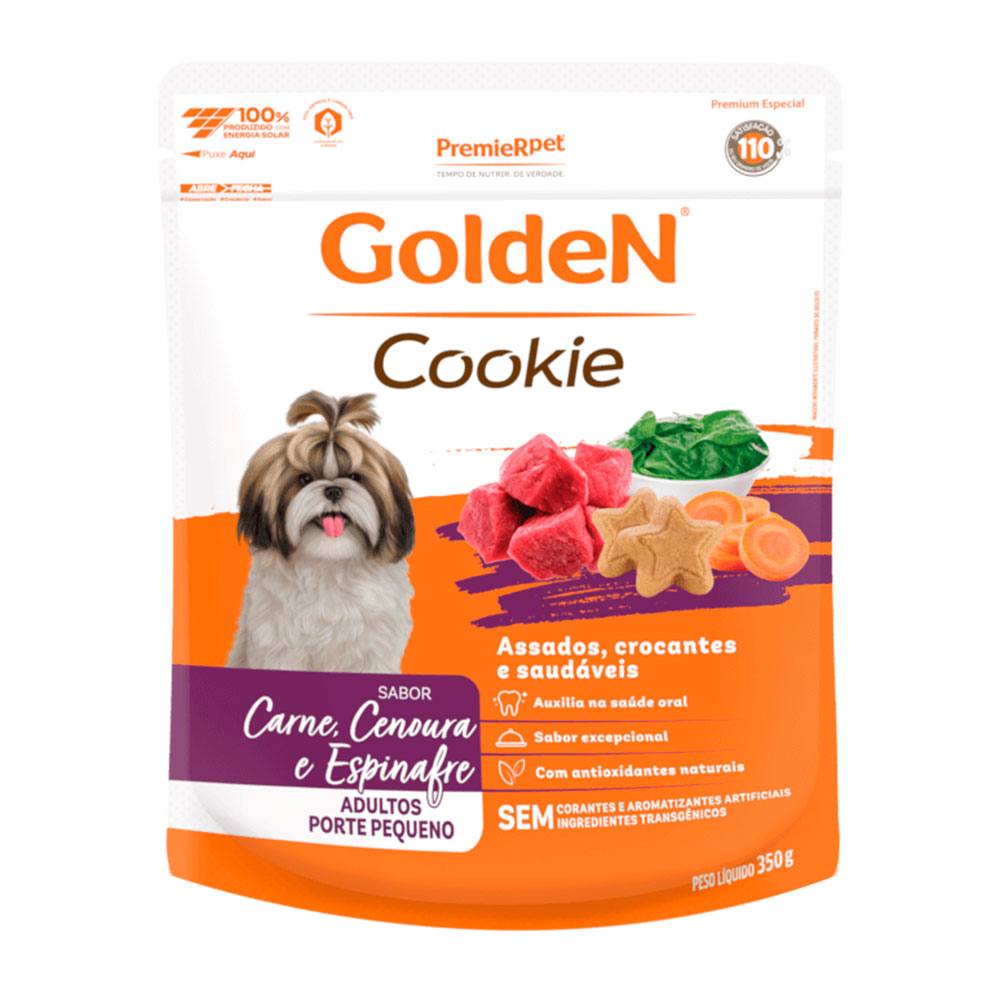 Biscoito Golden Cookie Para Cães Adultos Porte Pequeno Carne, Cenoura e Espinafre 350g
