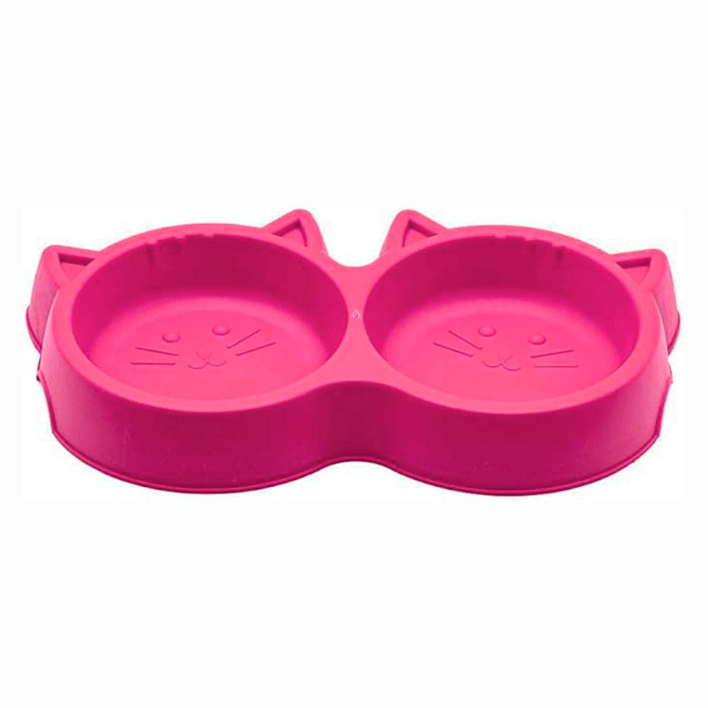 Comedouro Duplo Para Gatos Luxo Rosa Pet Injet