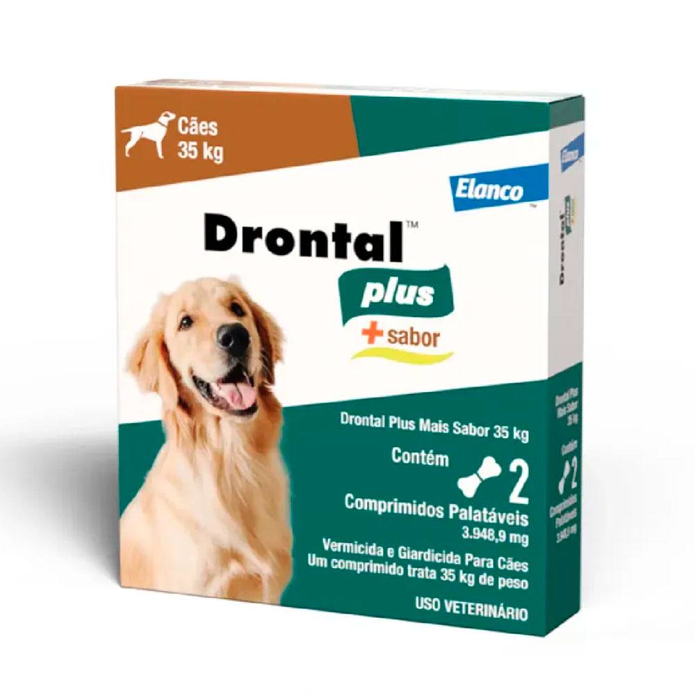Vermífugo Drontal Plus Para Cães 35kg Elanco +Sabor Carne 2 Comprimidos