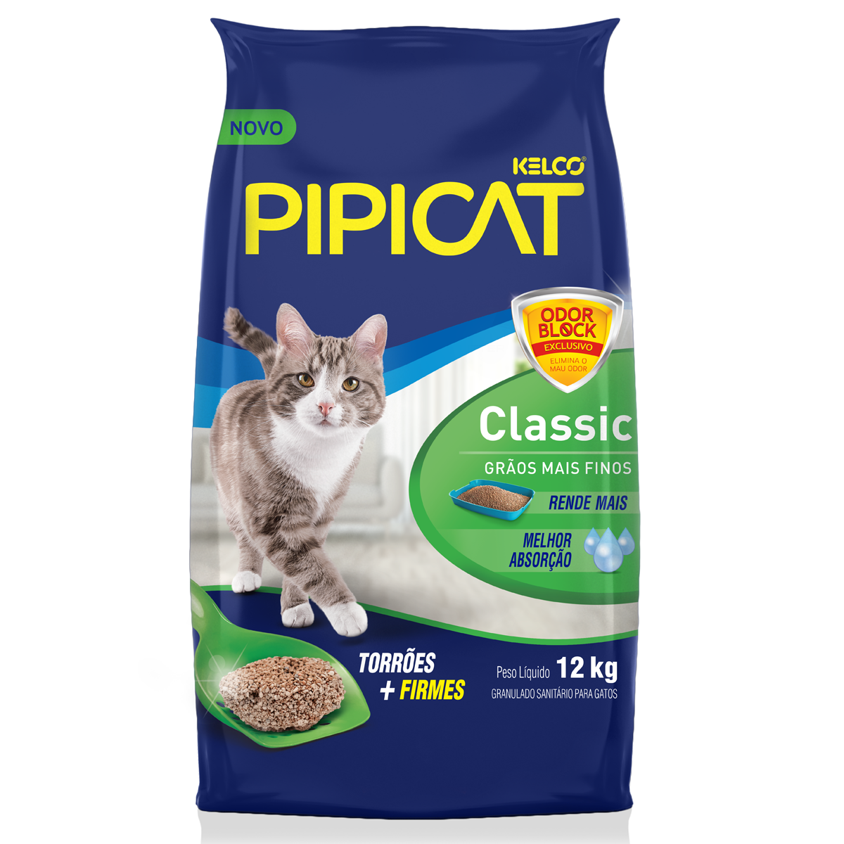 Areia Higiênica Pipicat Classic Para Gatos 12kg