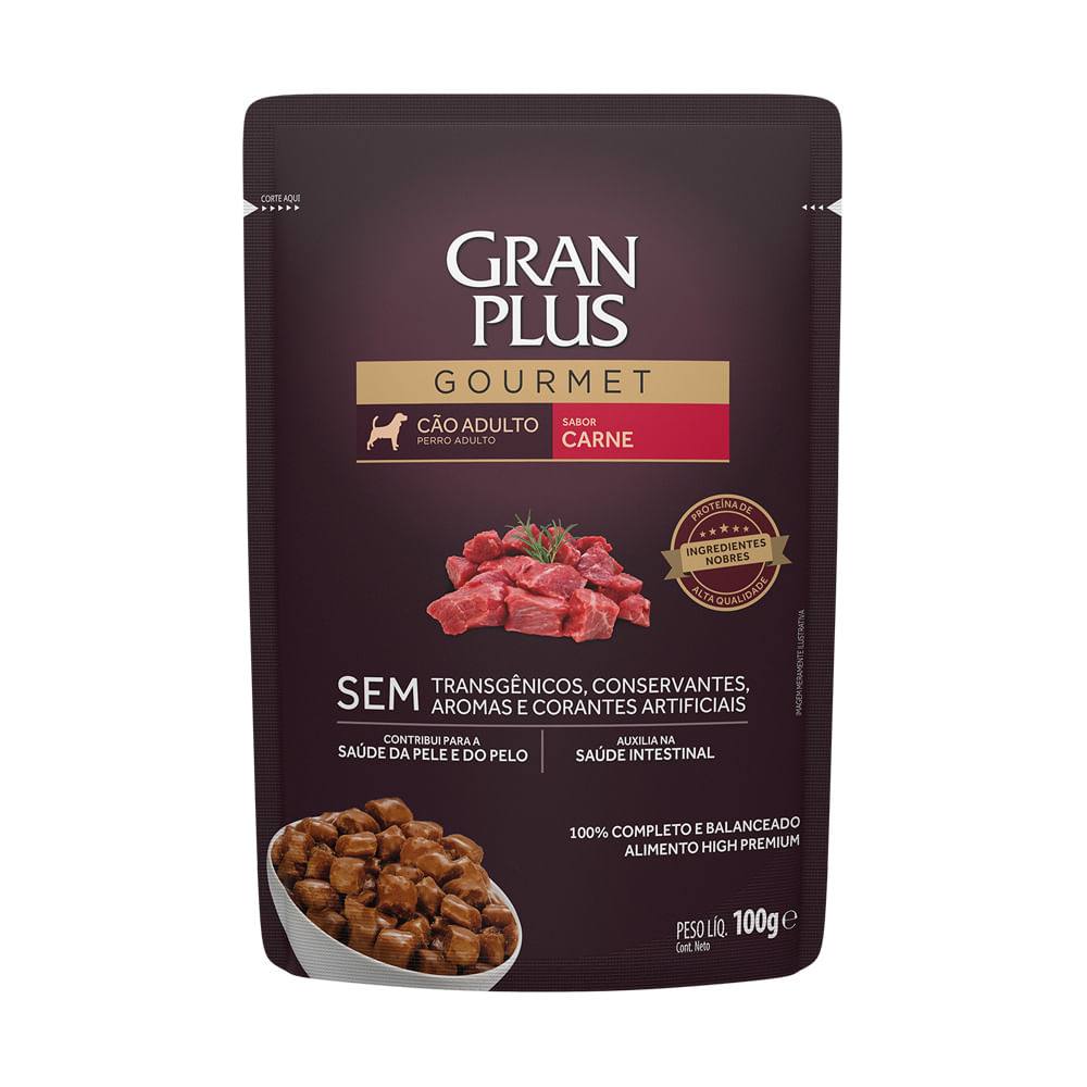 Ração Úmida Gran Plus Gourmet Sachê Menu Cães Adultos Carne 100g