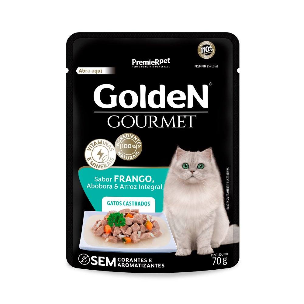 Ração Úmida Golden Gourmet Gatos Adultos Castrados Frango 70g