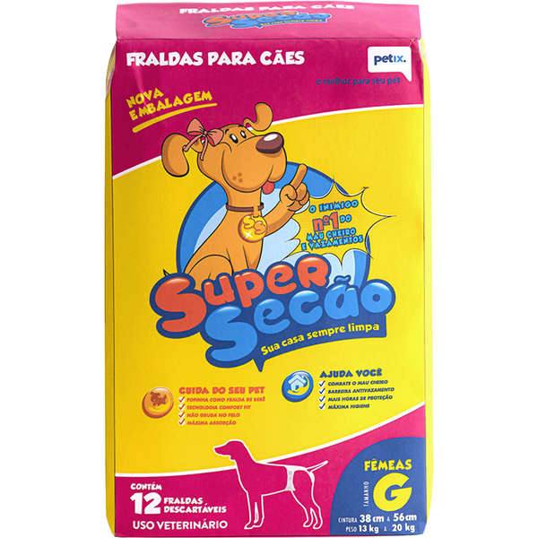 Fralda Descartável Super Secão Cães Fêmeas Tam G 12 Unidades