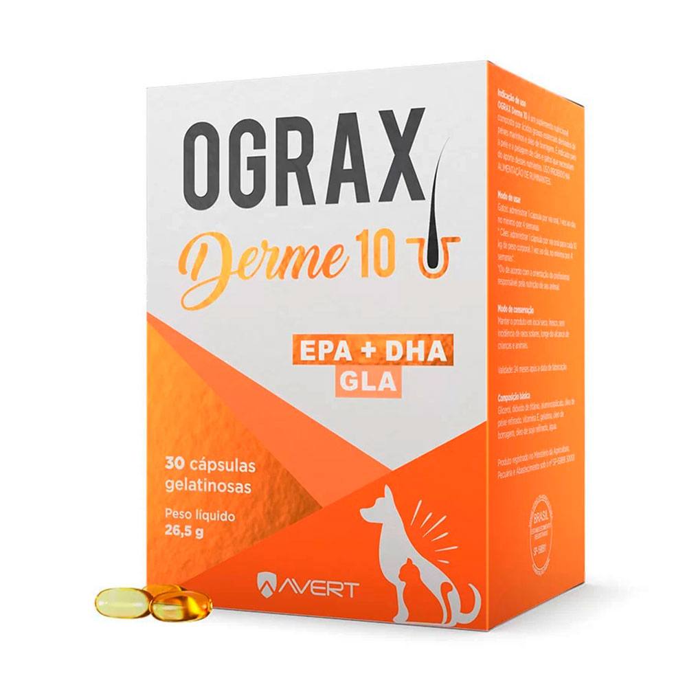 Suplemento Ograx Derme 10 Para Cães e Gatos Avert 30 Cápsulas